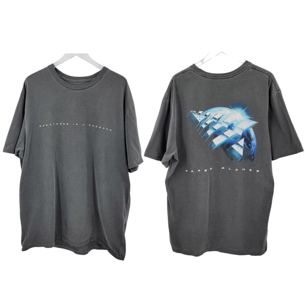 Paper Planes T Shirt Mens XL Gray Blue Greatness Is A Process Crew Neck
